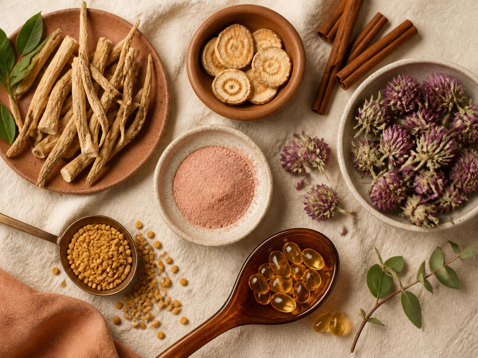 Ashwagandha, maca, cinnamon, red clover, fenugreek and vitamin D — Fiorina ingredients